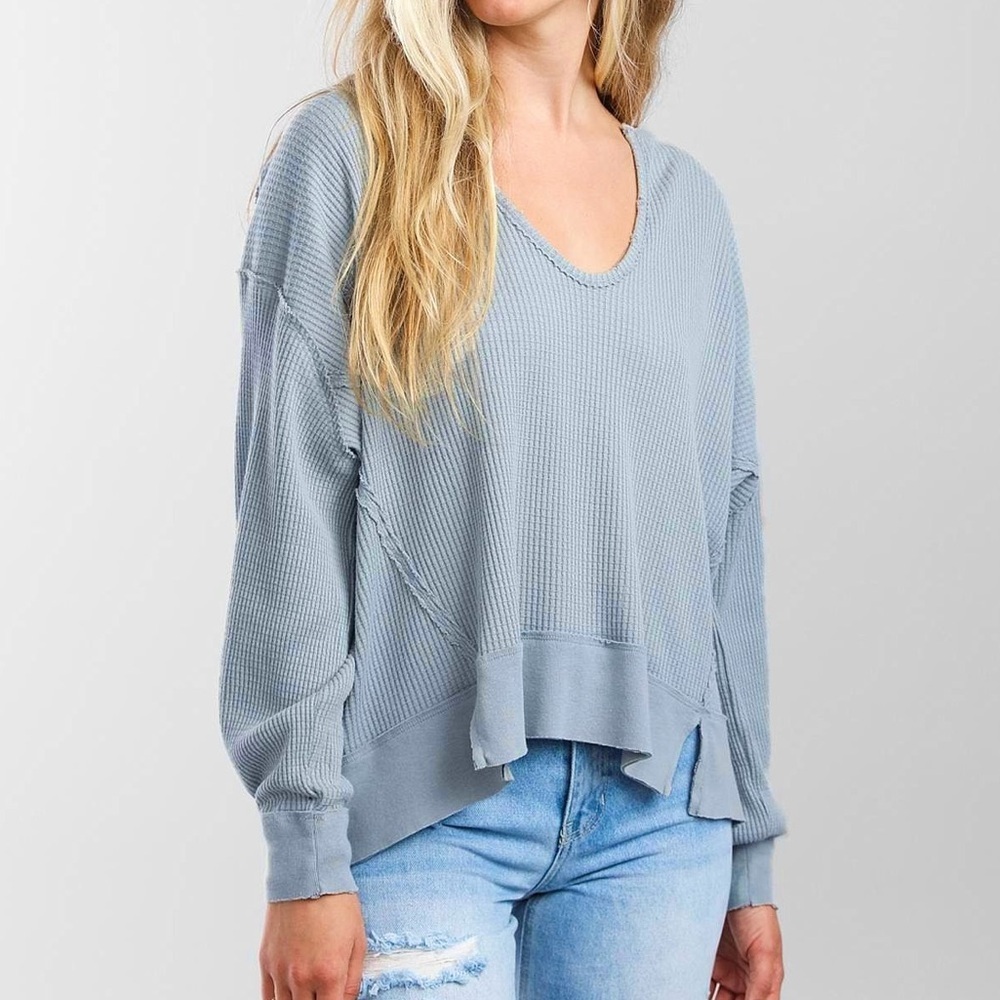 Free People Buttercup Thermal Top We The Free Blue Size Small Oversized